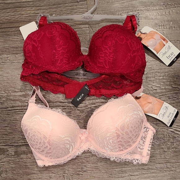 Rene Rofe Set of 2 Red and Pink Lace Bras Size 34B - Picture 1 of 11